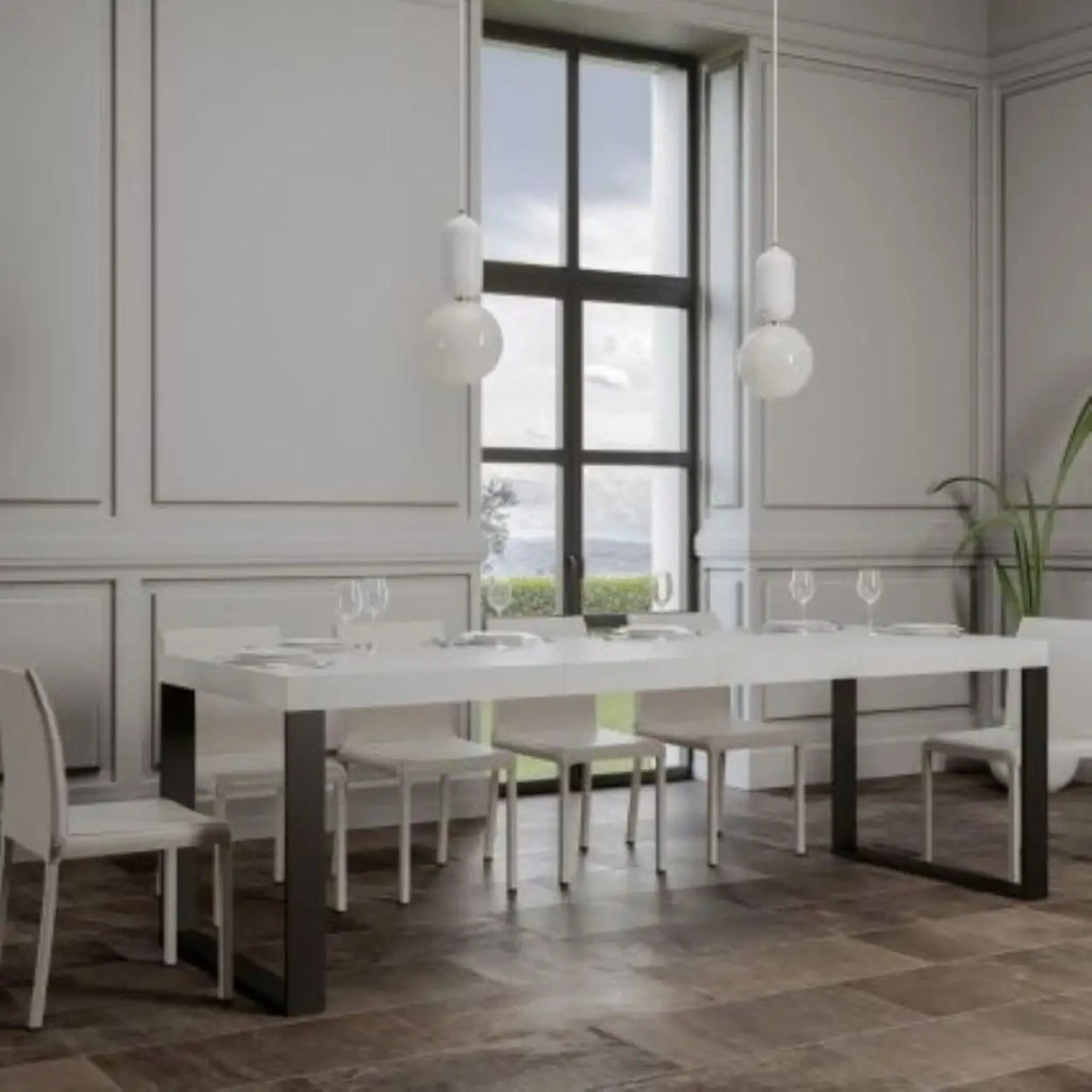 Tavolo allungabile 140/244x90 cm Tecno Premium colore bianco frassino gambe antracite