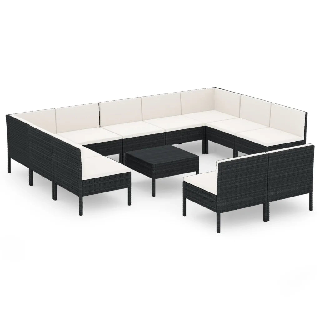 Set Divani da Giardino 12 pz con Cuscini in Polyrattan Nero cod mxl 38504