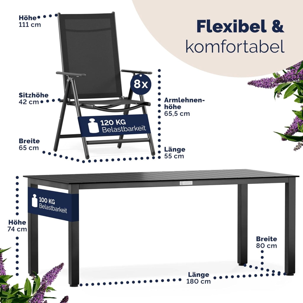 Tavolo e Sedie da Giardino Alluminio 4 +1 Tavolo WPC 80x80 cm Mobili Esterno Grigio