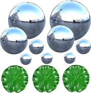 Decorazioni per mini vijver - Set di 9 palline in acciaio inox per decorazione di vijver - Mini vijver con palline in acciaio inox e specchio - Ornamento per casa e giardino - Decorazione per mini vijver fontana vijver bacino in acciaio inox