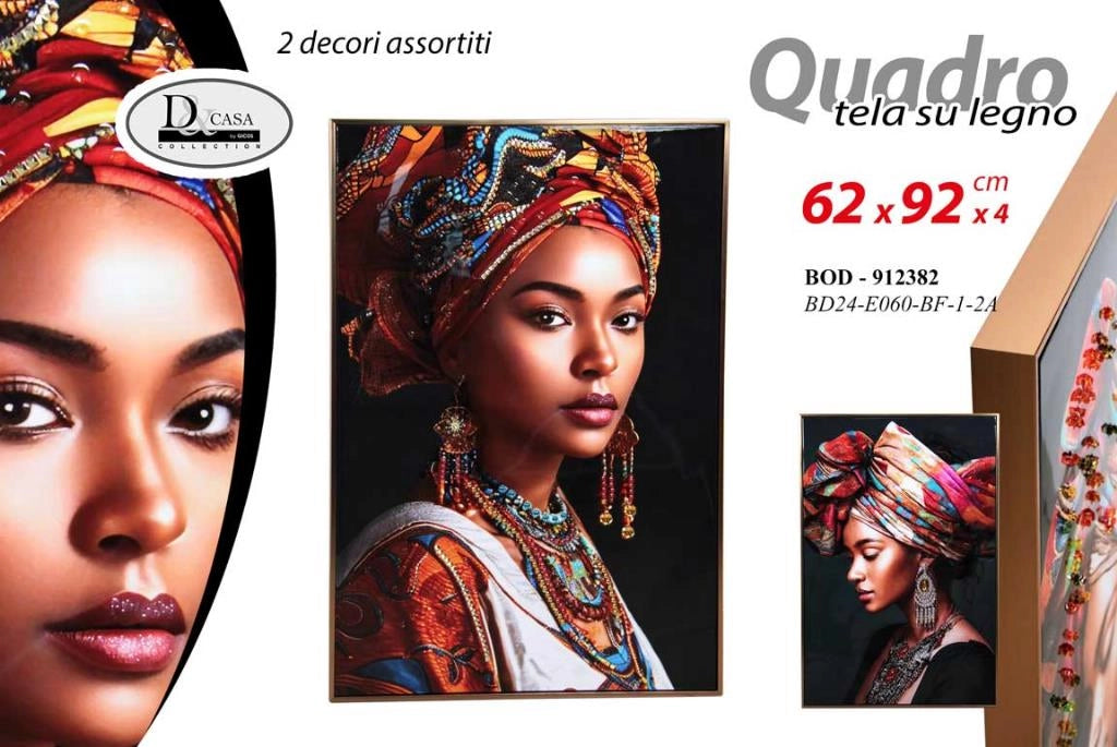 Quadro da Parete su Tela in Legno Donna Africana 62 x 92 x 4 cm 2 Decori