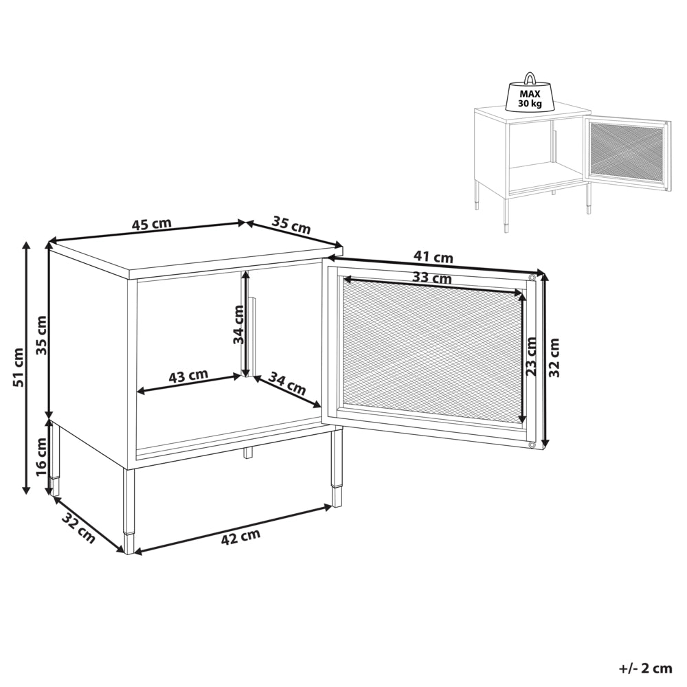 Comodino metallo bianco 45 x 35 cm ante a rete camera da letto moderna industriale