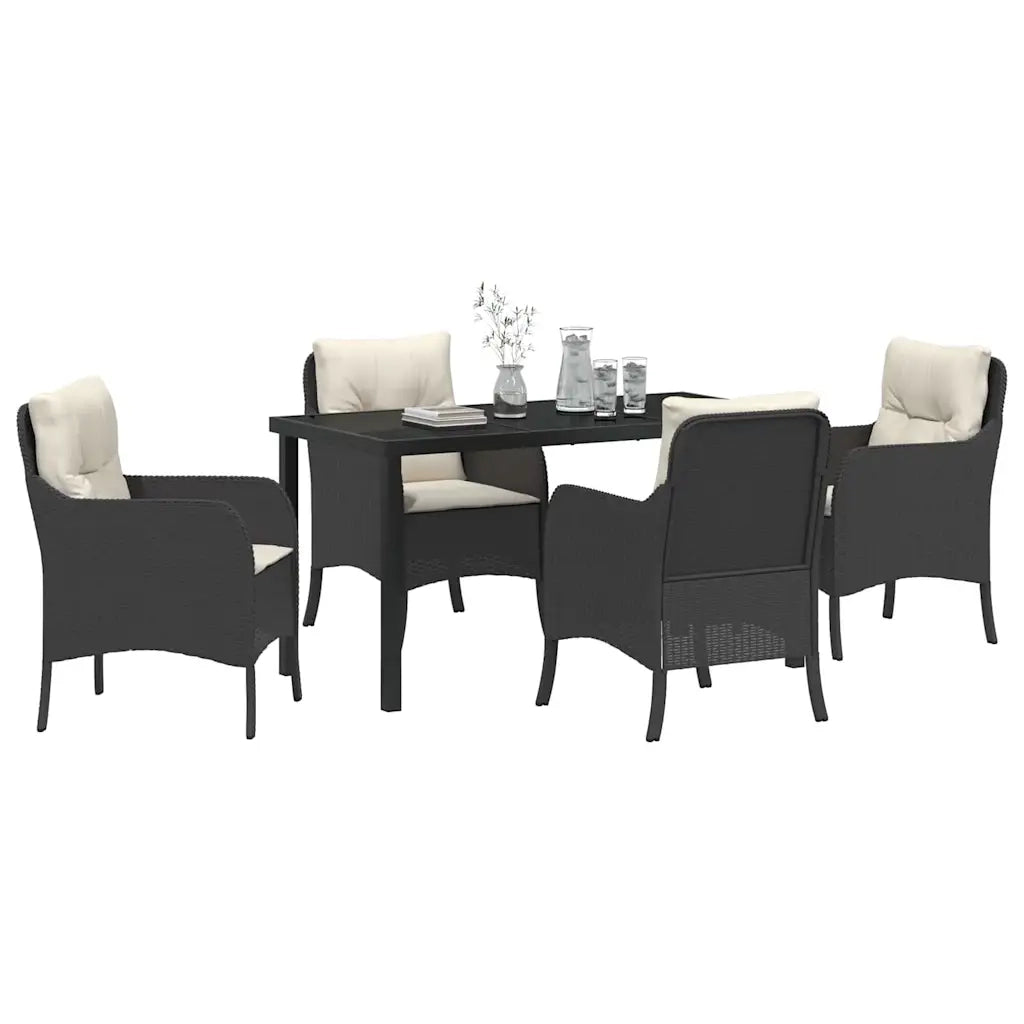 Set da Pranzo per Giardino con cuscino 5 pcs Nero polyrattan 3380143