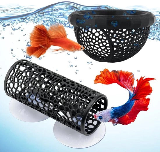 Decorazione per acquario 2 pezzi - Grotta per betta/gambi - Rifugio - Sicura/Non tossica - Con chiusure a molla - Ritornelli naturali - Grotta per acquario