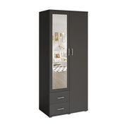 Armadio TOM 2 porte con specchio e 2 cassetti grigio antracite 80 cm