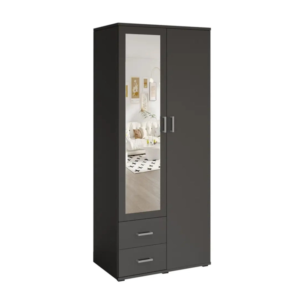 Armadio TOM 2 porte con specchio e 2 cassetti grigio antracite 80 cm
