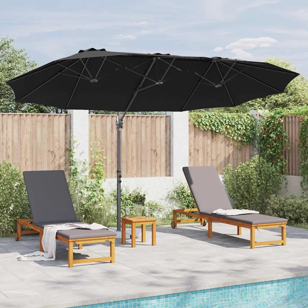 Ombrellone-Ombrello da giardino Nero 372 x 198 x 243 cm Poliestere e Alluminio
