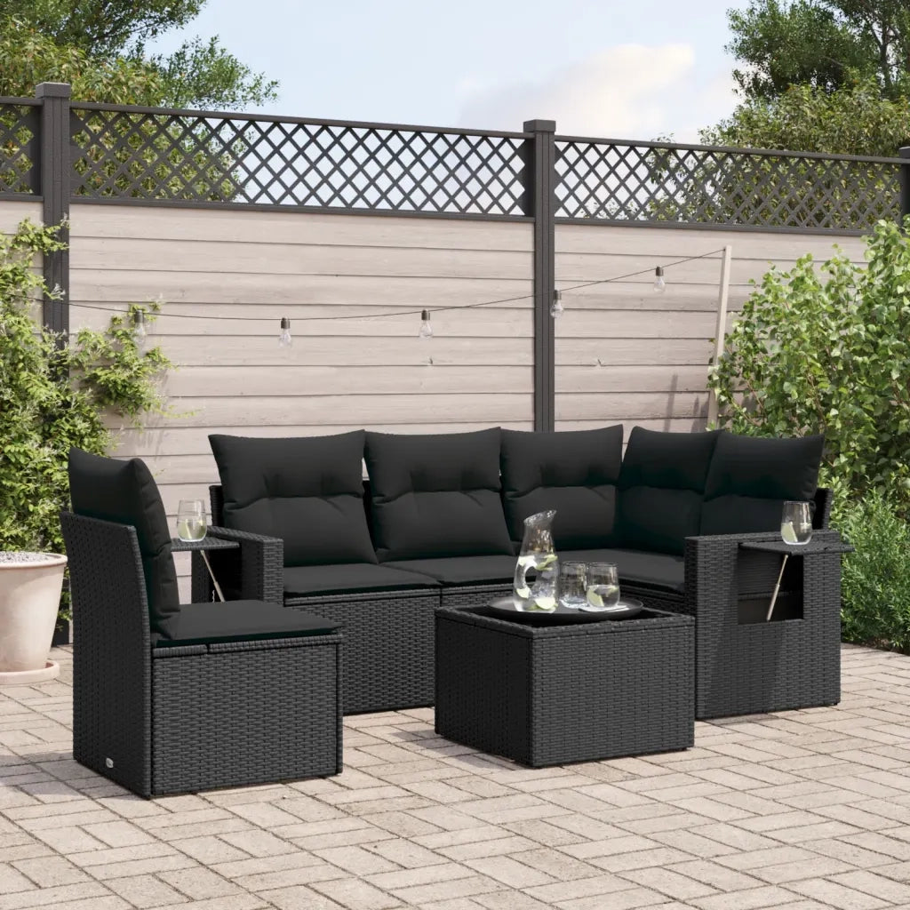 Set Divano da Giardino 6 pz con Cuscini Nero in Polyrattancod mxl 114536
