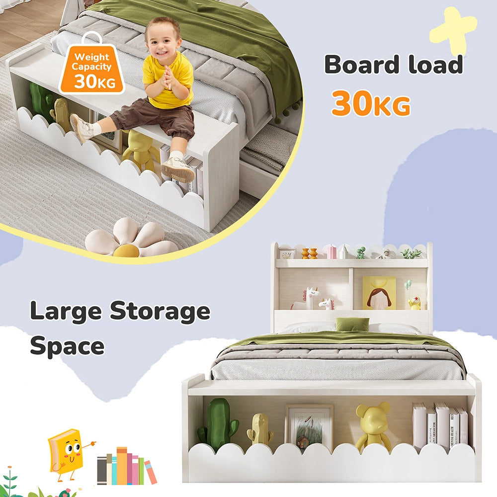 Letto bambino con cassetti e panca - Xylo - 90x200 cm - Bianco