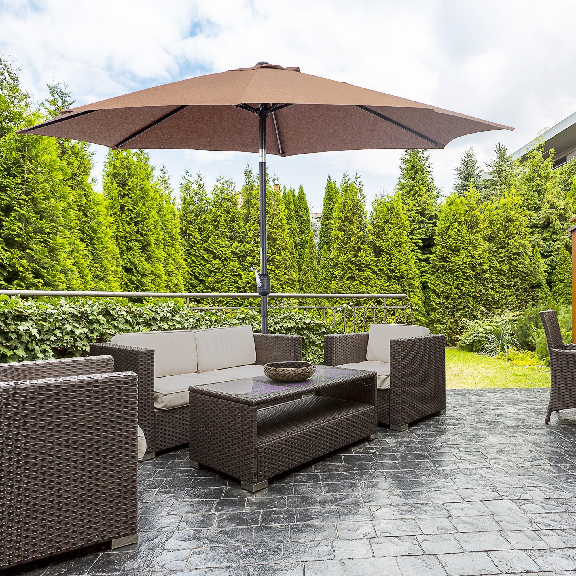 Ombrellone da Giardino 3x2.45 m Palo Ø38 mm in Acciaio Inclinabile Caffè