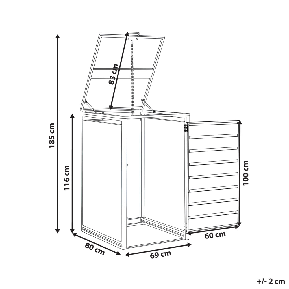 Copertura per bidone della spazzatura in acciaio zincato grigio scuro da 240 L con sportello magnetico a trasferimento termico e finitura effetto legno, apertura dall'alto, per esterni e giardino