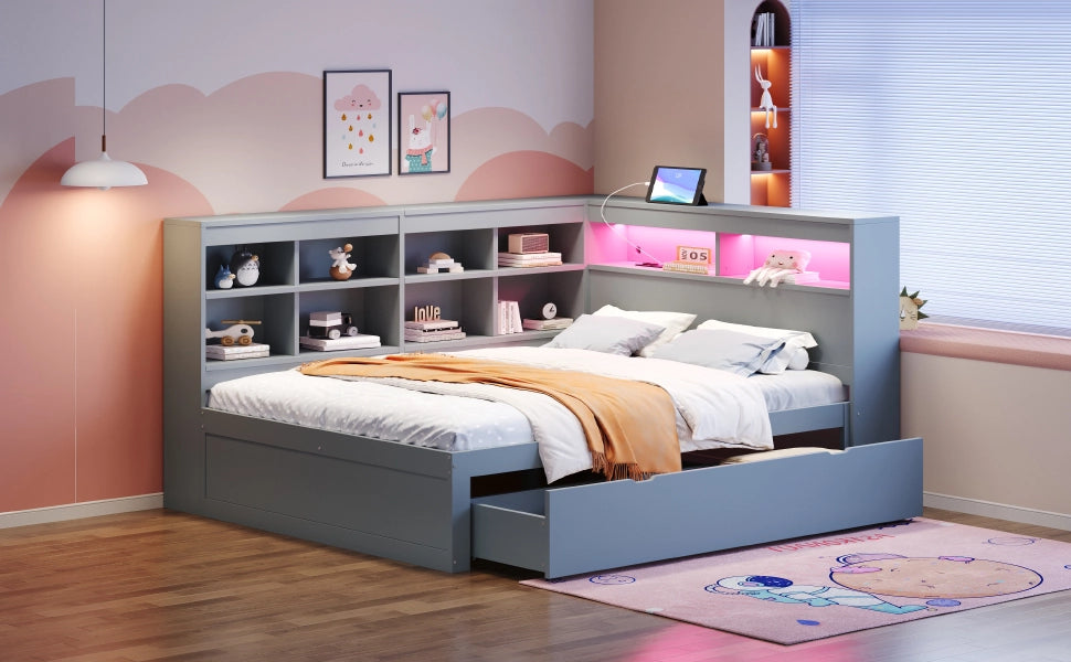 Letto matrimoniale con funzione divano e contenitori in legno grigio 140x200 cm