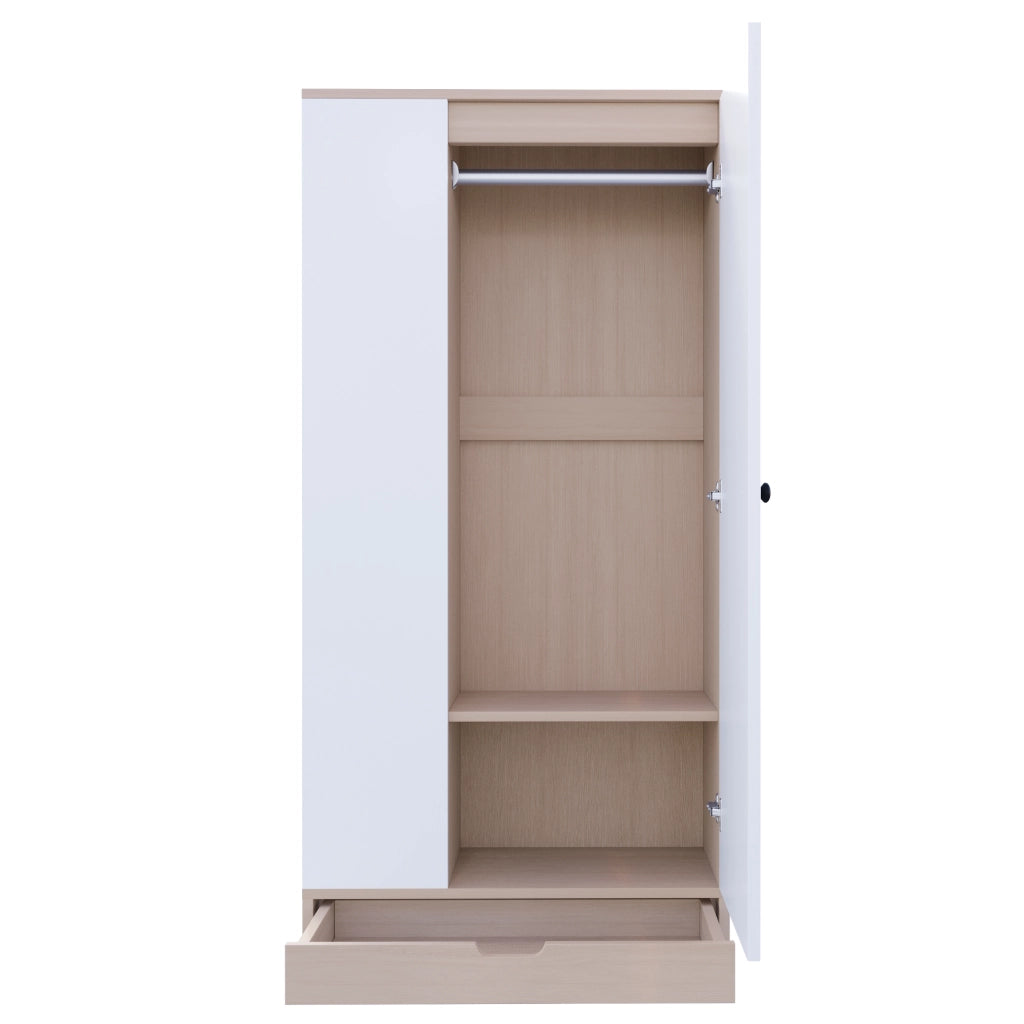 Armadio con 1 anta e ripiani regolabili per camera da letto e soggiorno in legno, bianco naturale 70 × 40 × 170 cm