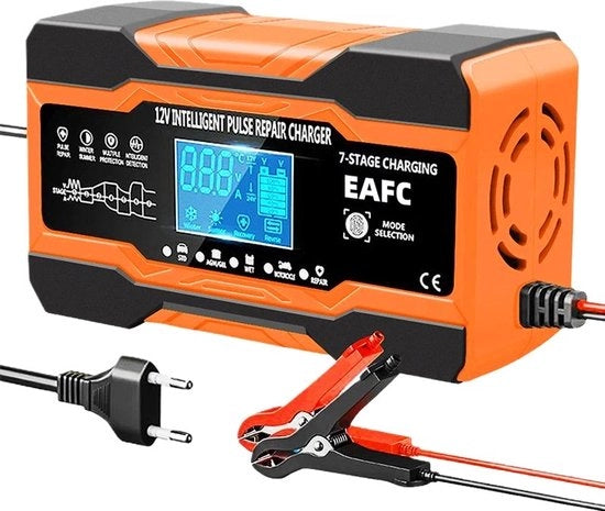Caricabatteria 12V - 12A - Rilevamento temperatura - Modalità inverno e estate - Protezione surriscaldamento - Protezione inversa - Colore arancione