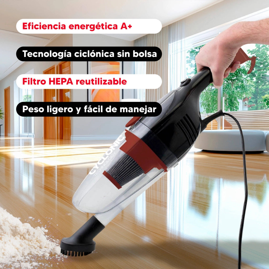 Aspirapolvere ciclonico 2in1 verticale e portatile, senza sacco 600W, filtro HEPA contenitore 0,8L pulizia casa - SOGO