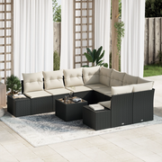 Set Divano da Giardino a 9 Pezzi con Cuscini Nero Polirattan