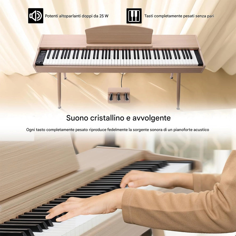 Tastiera Musicale Pianoforte Elettrico con 88 Tasti e Pedaliera Colore Naturale