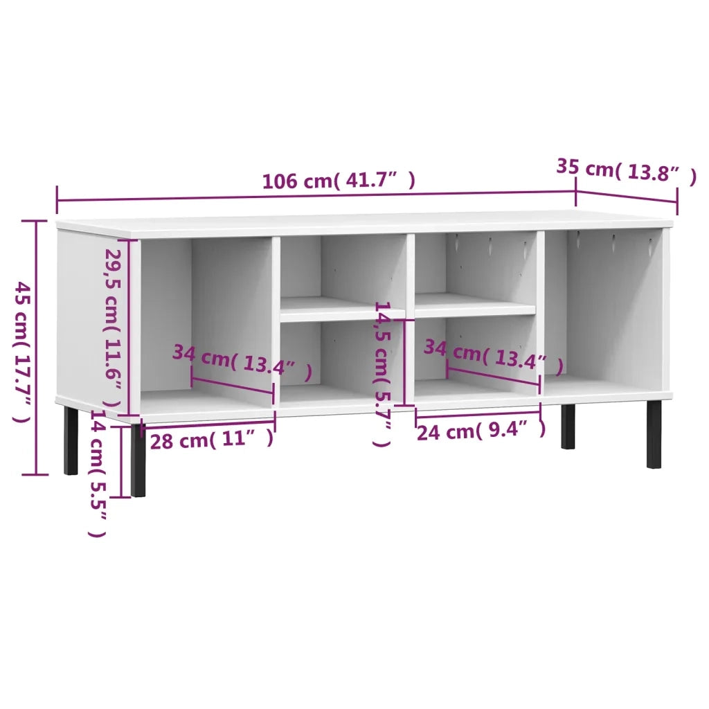 Scarpiera | Mobile per scarpe Gambe Metallo Bianco 106x35x45cm Legno Massello OSLO