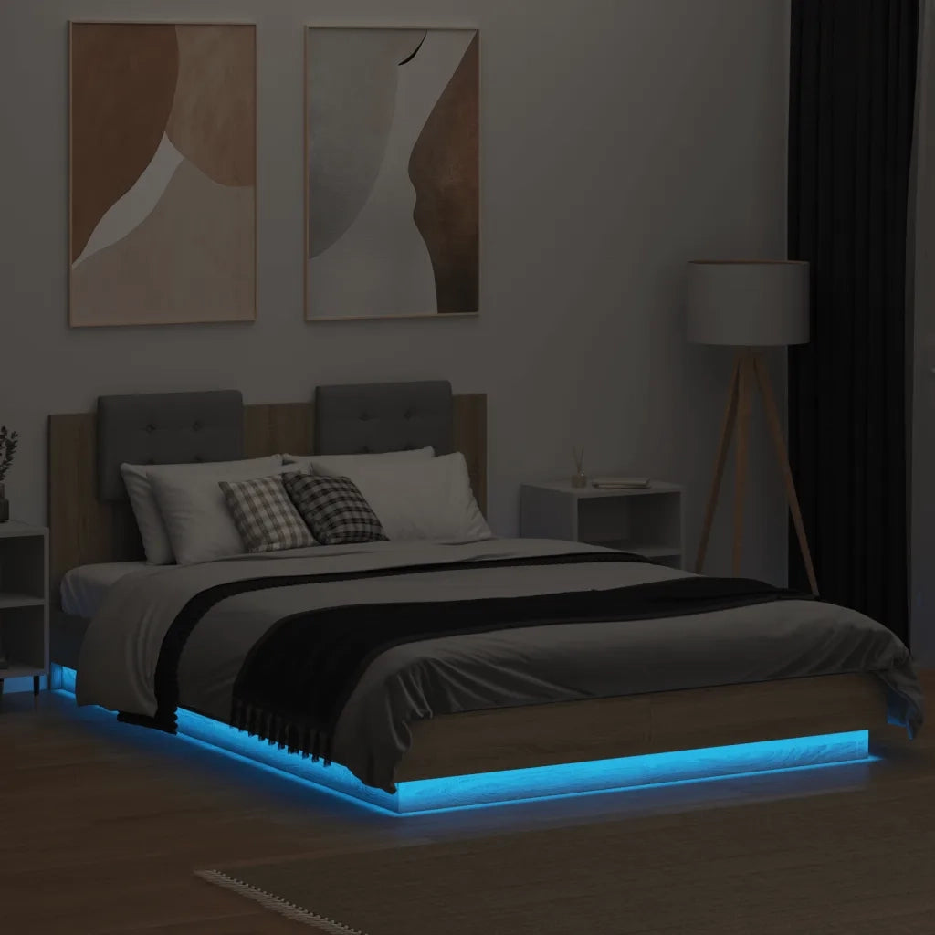 Giroletto con Testiera e LED Rovere Sonoma 140x200 cm 3210012