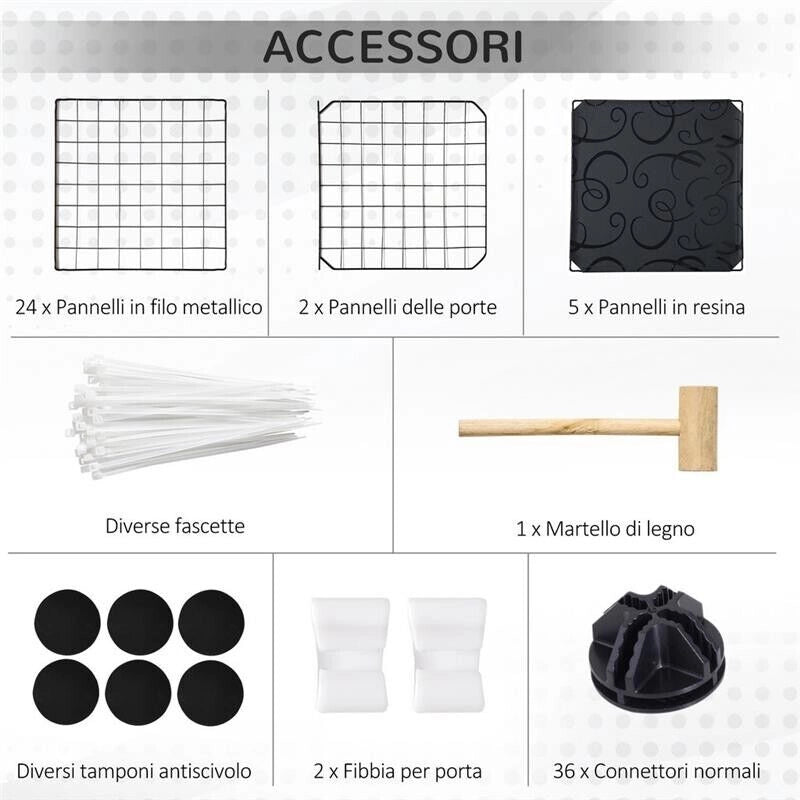RECINTO PER CONIGLI MODULABILE CON ACCESSORI MONTAGGIO, IN ACCIAIO, 105X105X70CM - NERO