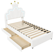 Letto per Bambini 1 Posto con 2 Cassetti; Testiera Regolabile e LED; 90×200 cm; senza Materasso