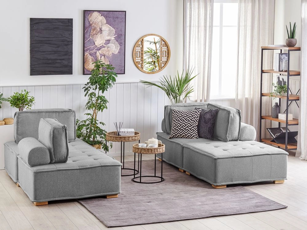 Divano Set Grigio Tessuto Poliestere 300 x 200 cm Imbottito 4 Posti Modulare Scandinavo Moderno