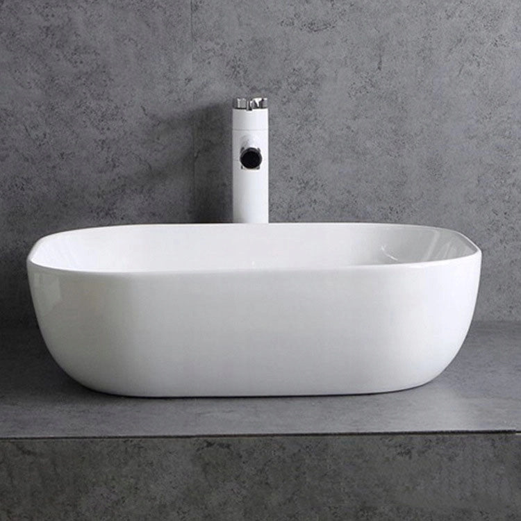 Lavabo da appoggio in ceramica, bianco, 46x33 cm, per piano di lavoro, grande