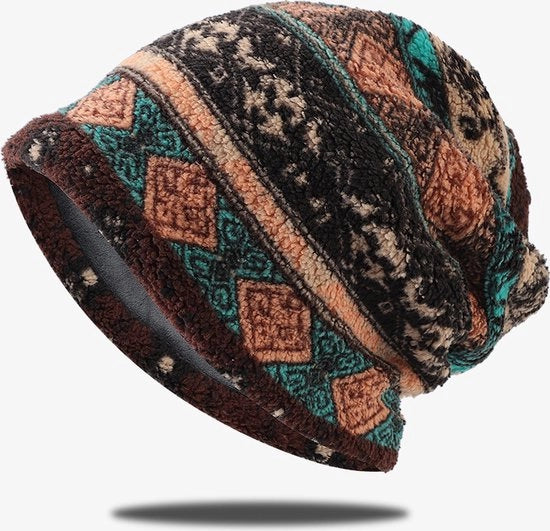 Cappello da donna in cotone a maglia lisa con imbottitura polar a pizzo soffice colore moka
