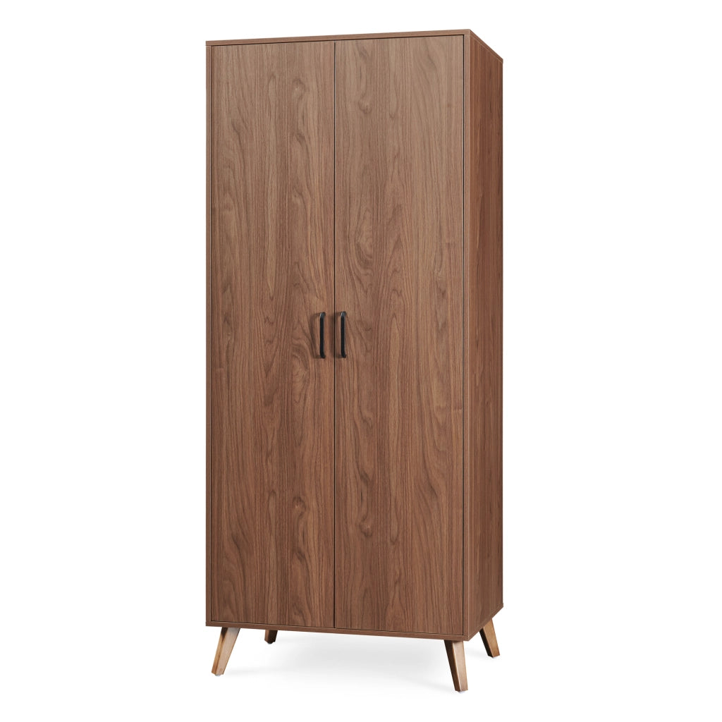 Armadio Guardaroba Norg con 2 Ante e Scomparto 191x80x52 cm - Effetto Noce [en.casa]