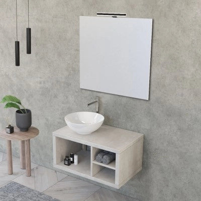 Mobile bagno sospeso 80 cm grigio chiaro con vani a giorno completo di lavabo e specchio Master