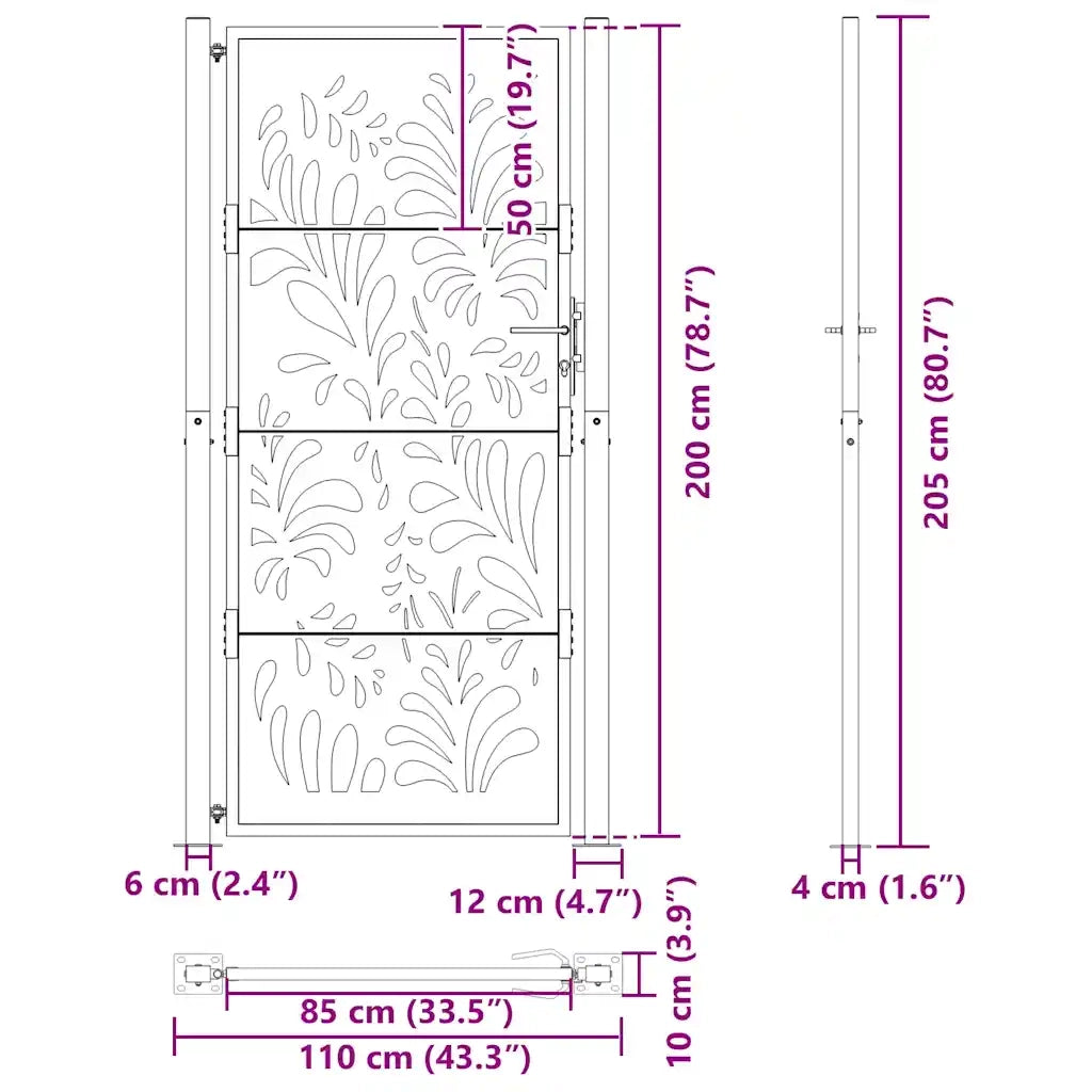 vidaXL Cancello Giardino Nero 105x205 cm in Acciaio Design Ondulato
