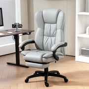 Poltrona da ufficio ergonomica con massaggio, schienale reclinabile e poggiapiedi in similpelle grigio chiaro