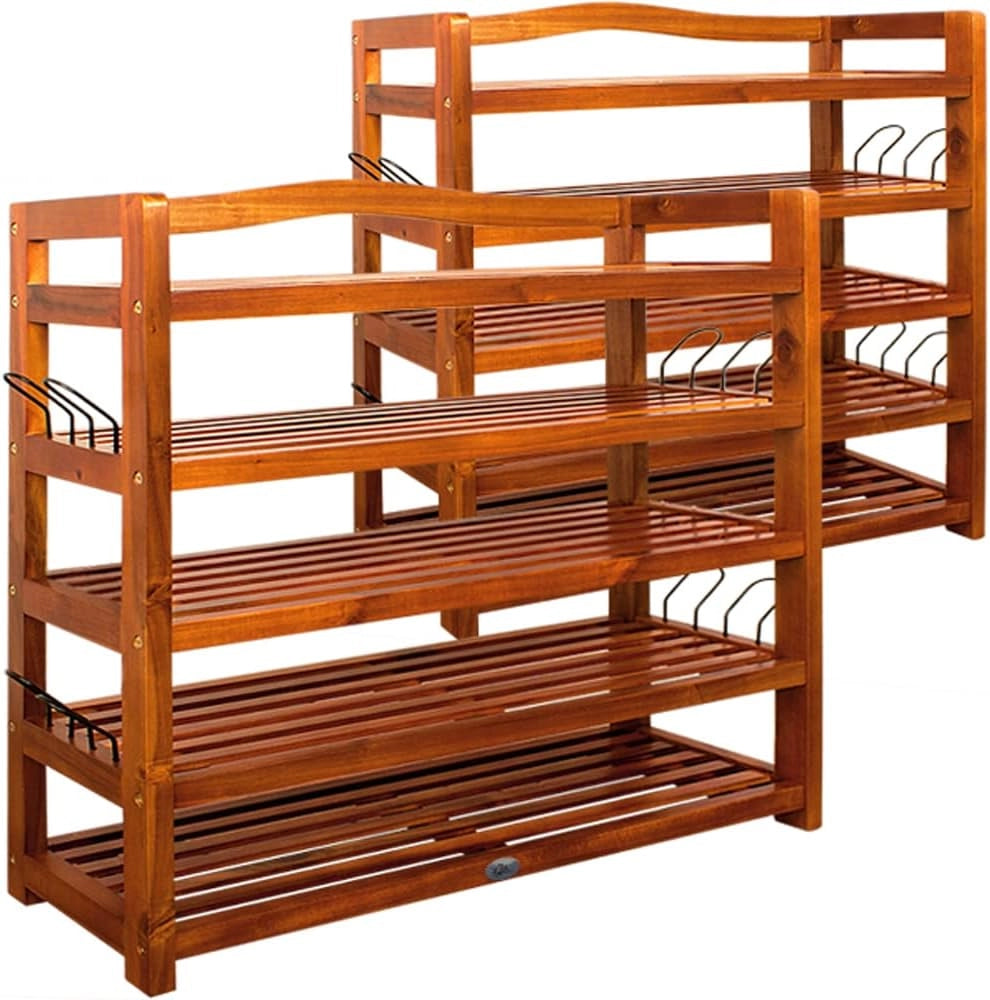 2x Scarpiera 5 Ripiani 95x26x82 cm Legno di Acacia 200kg Portascarpe Salvaspazio Ingresso