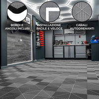 Piastrelle a incastro ventilate Grigie 3,2m x 6m per garage e officine, antiscivolo.