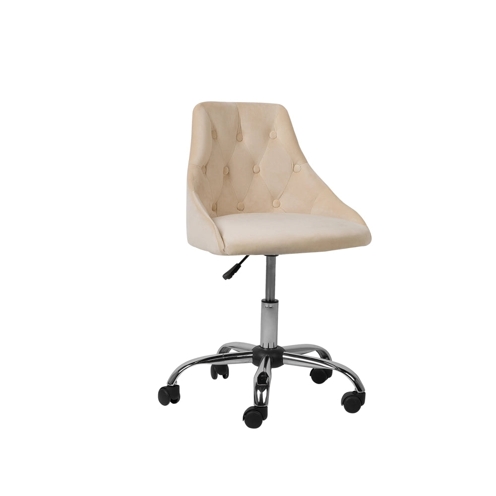 Sedia da ufficio girevole in velluto beige con bottoni regolabili in altezza