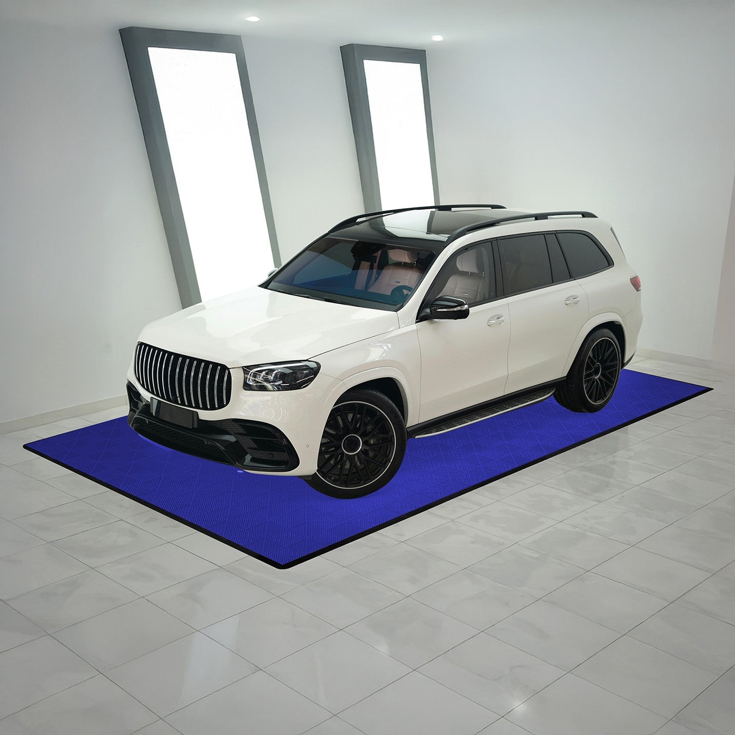 Piastrelle a incastro ventilate Blu 3,2m x 6m per garage e officine, antiscivolo.