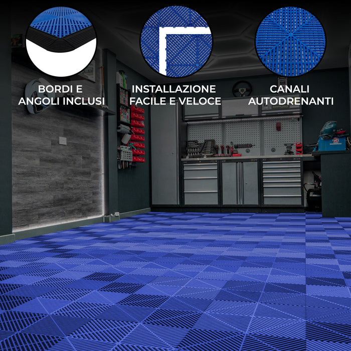 Piastrelle a incastro ventilate Blu 3,2m x 6m per garage e officine, antiscivolo.