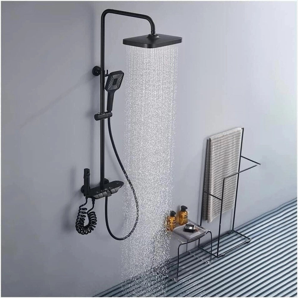 Trade Shop - Set Saliscendi Colonna Doccia Bagno Rubinetto Soffione Doccetta Bidet Nero 87344 -