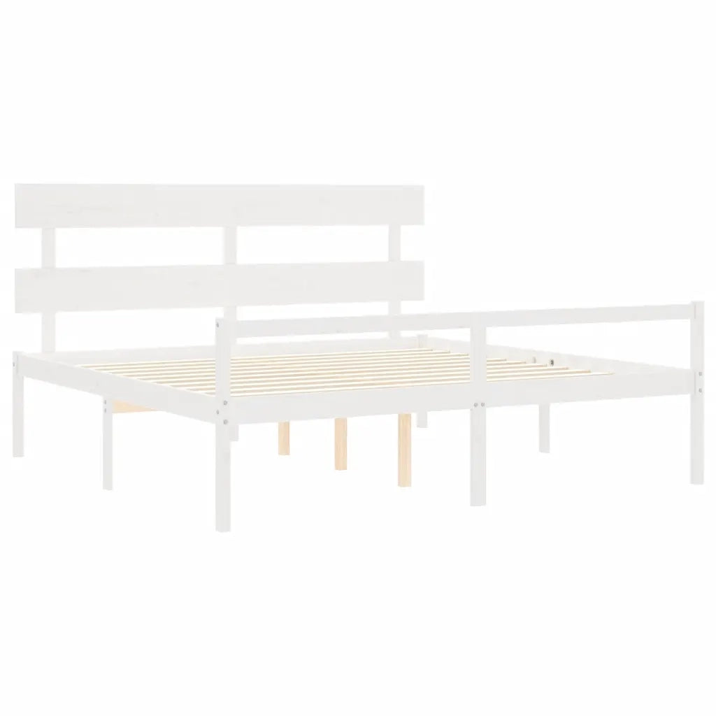 Letto matrimoniale | Letto per adulti | Letto per Anziani con Testiera Bianco Super King Legno Massello