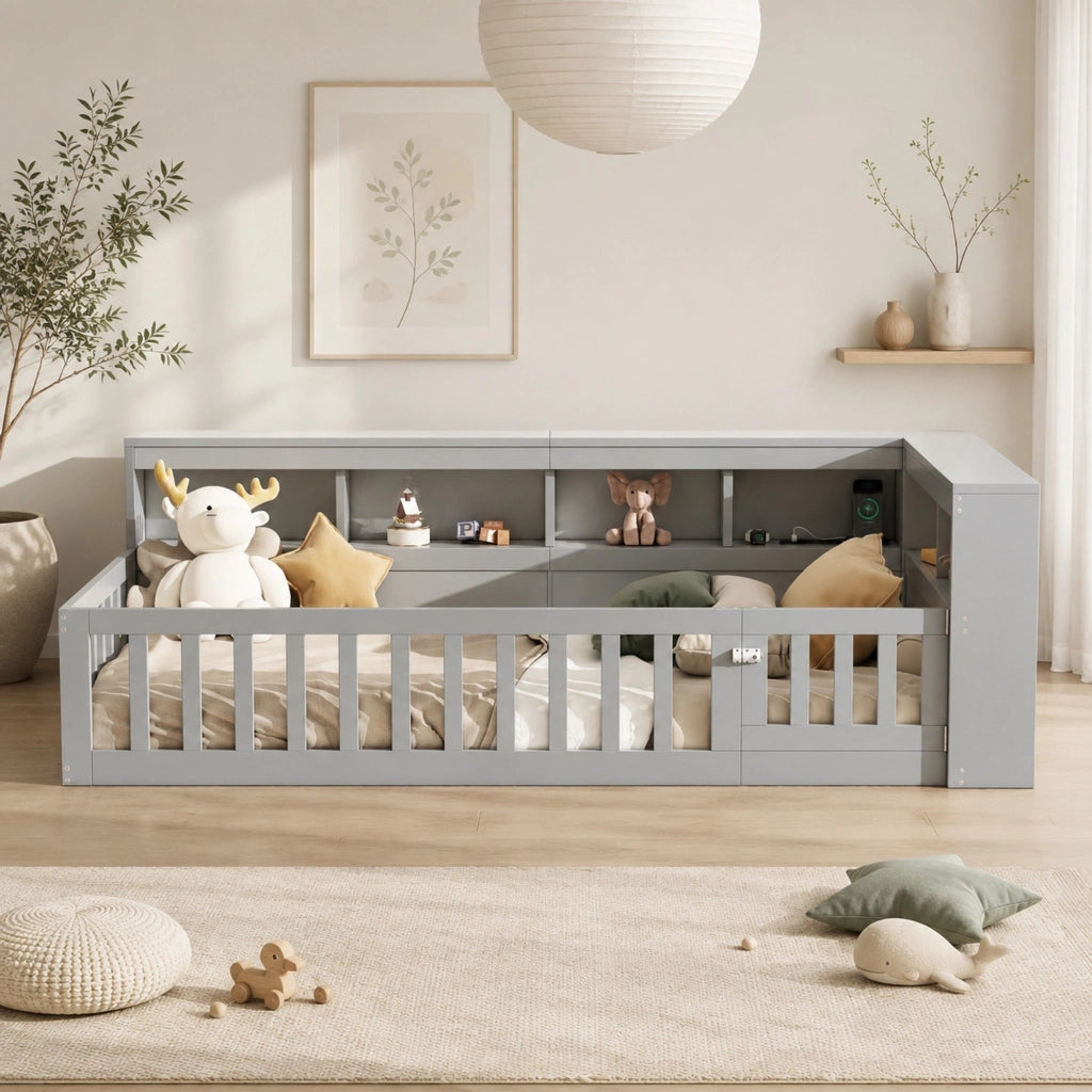 LETTO Giorno 90x200 cm Grigio in truciolare e MDF con prese USB