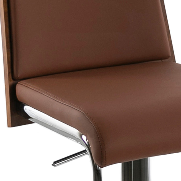 Sgabello girevole in ecopelle marrone e noce