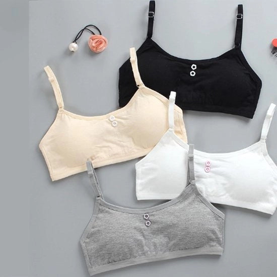 Set di 4 magliette con manica per ragazze adolescenti | Cotone soffice | Respirante | Push-up | Adatto per lo sport e la corsa | 10-16 anni | Senza fili