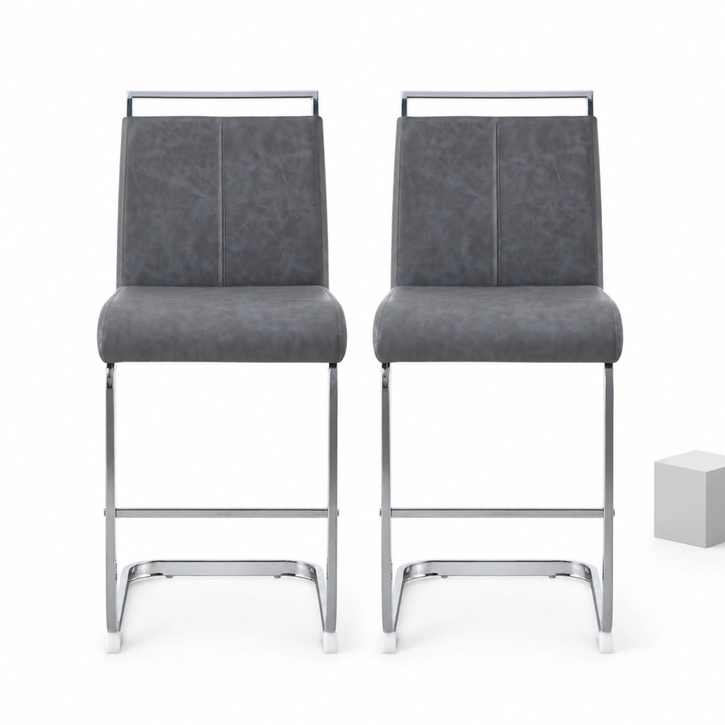 Set di 2 sgabelli da bar in PU grigio scuro con gambe argento