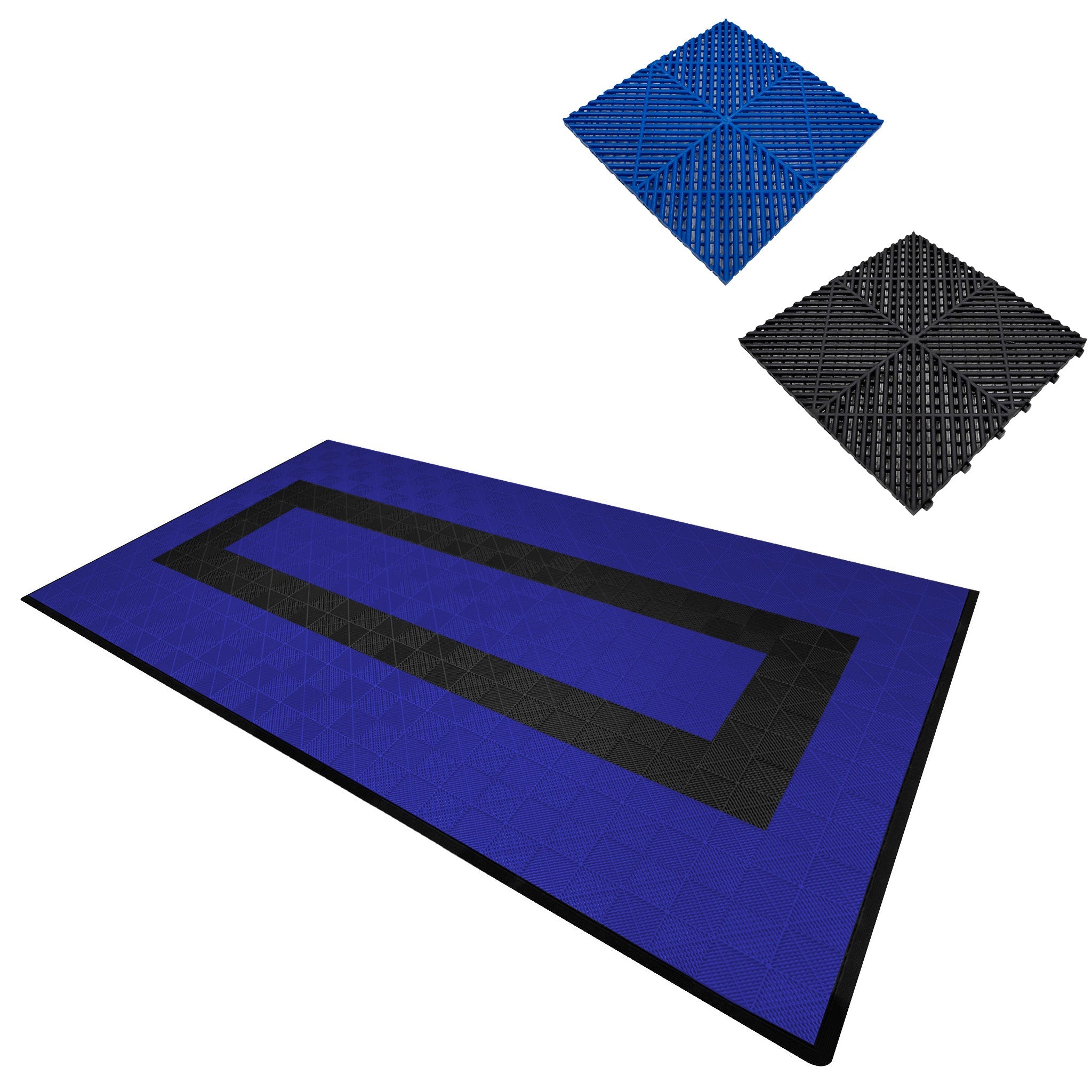 Piastrelle ventilate Blu e Nero 3,2m x 6m per garage e officine, antiscivolo.