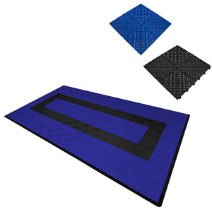 Piastrelle ventilate Blu e Nero 3,2m x 6m per garage e officine, antiscivolo.