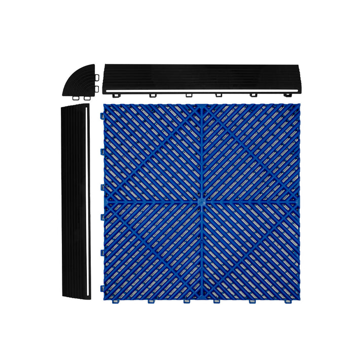 Piastrelle ventilate Blu e Nero 3,2m x 6m per garage e officine, antiscivolo.