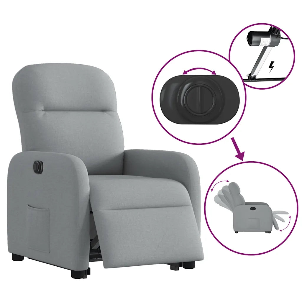 vidaXL Poltrona Reclinante Alzapersona Elettrica Grigio Chiaro Tessuto