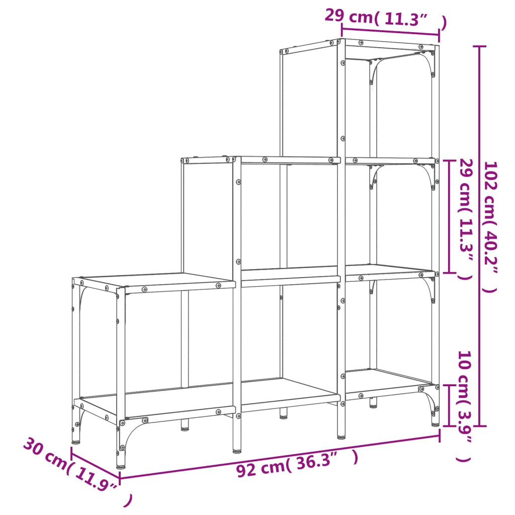 Libreria Grigio Sonoma 92x30x102 cm Legno Multistrato e Metallo 845439