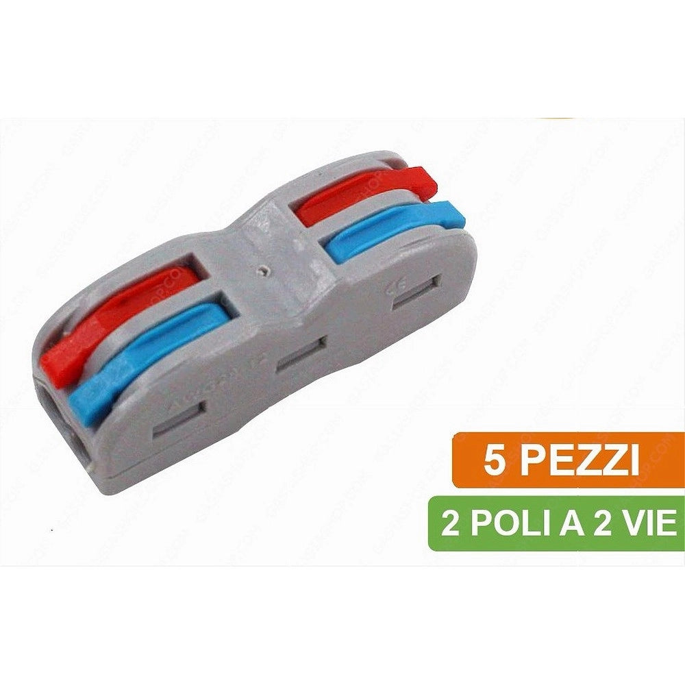 Trade Shop - Confezione 5 Pezzi Morsetti Connettori Rapidi Universali 2 Poli A 2 Vie Mo-2a2 -