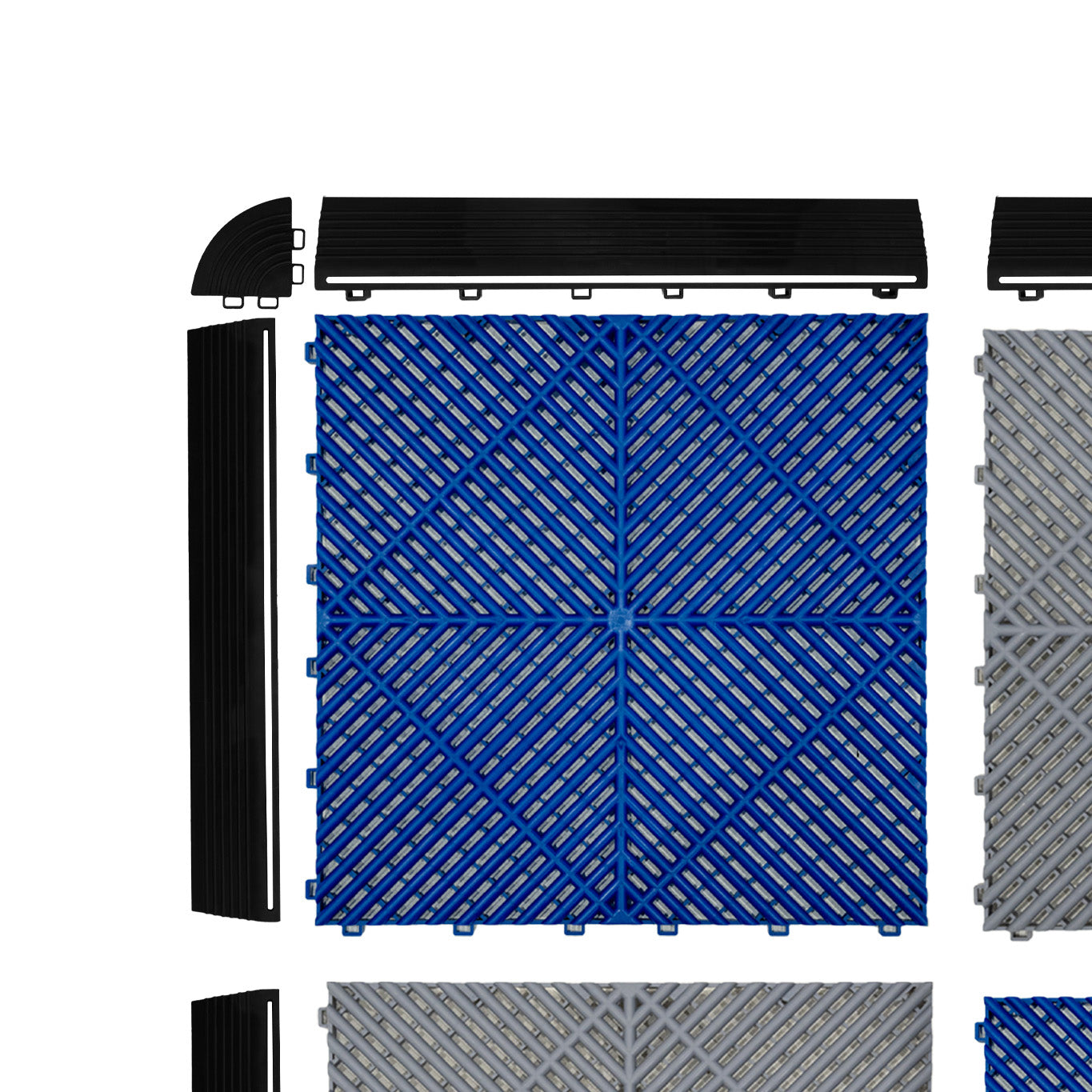 Piastrelle ventilate grigie e blu 6m x 6m per garage doppio e officine, antiscivolo.